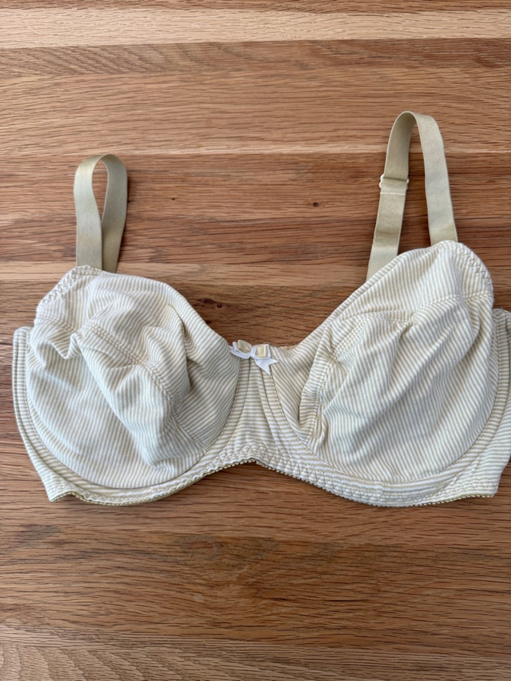 Curve Muse Cotton Tan & White Striped Underwire Bra - Women's Intimates - Bow